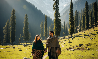 Honeymoon couple exploring Betaab Valley Kashmir