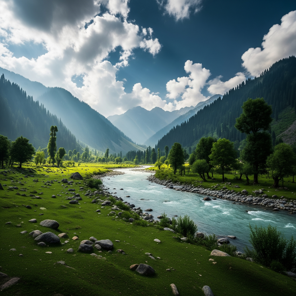 Scenic view of Betaab Valley in Pahalgam