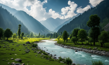 Scenic view of Betaab Valley in Pahalgam