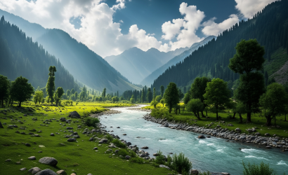 Scenic view of Betaab Valley in Pahalgam