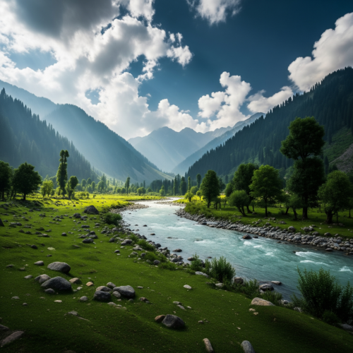 Scenic view of Betaab Valley in Pahalgam