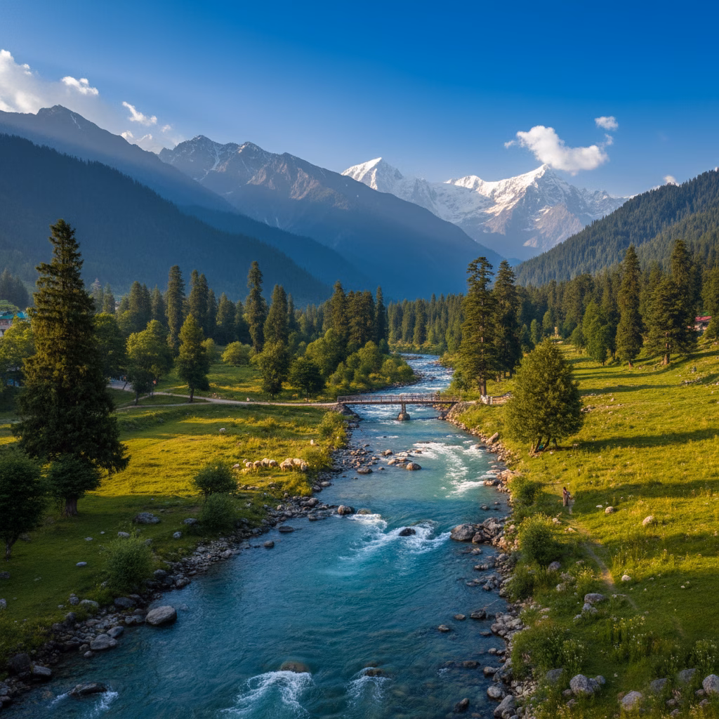 Pahalgam valley river view – breathtaking places in Kashmir to visit