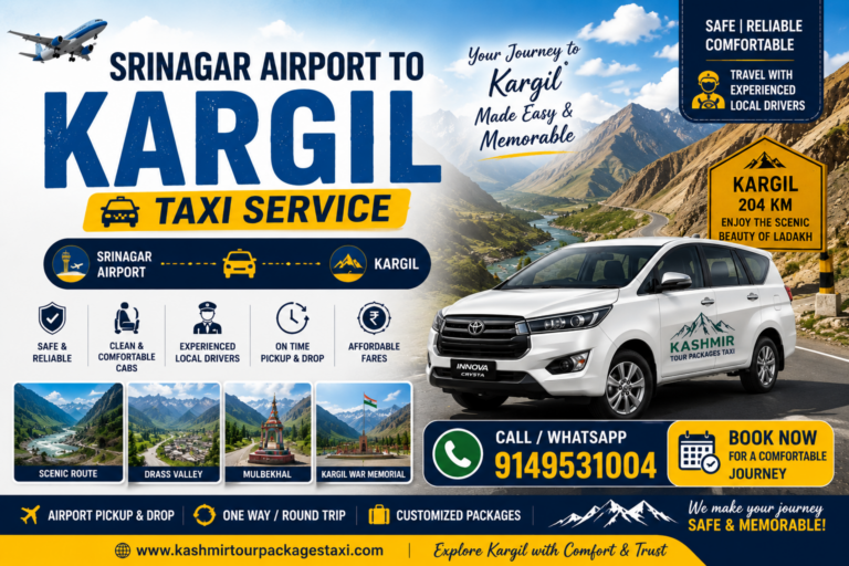 Srinagar Airport to Kargil Taxi Service | ₹6,000 Fare, 202 km via Zoji La