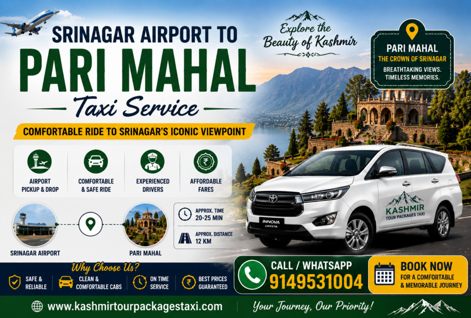 srinagar airport to pari mahal taxi