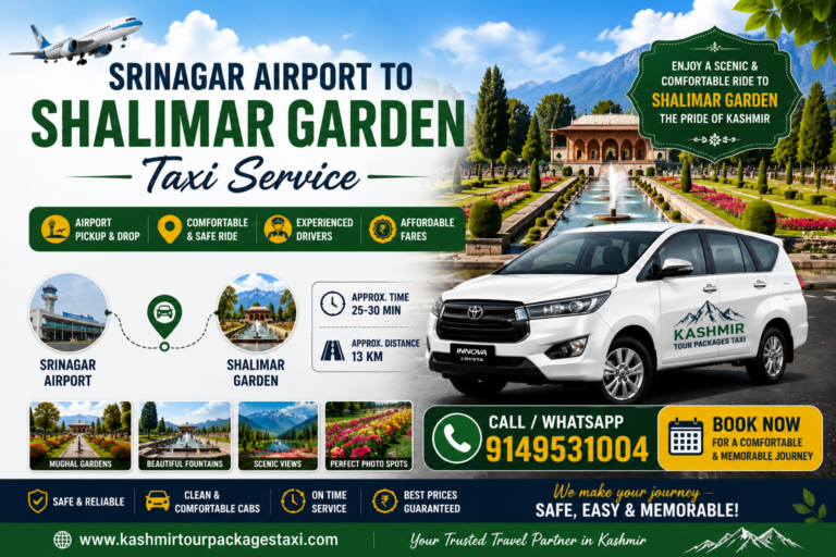 Srinagar Airport to Shalimar Garden Taxi Service | ₹500 Fixed Fare